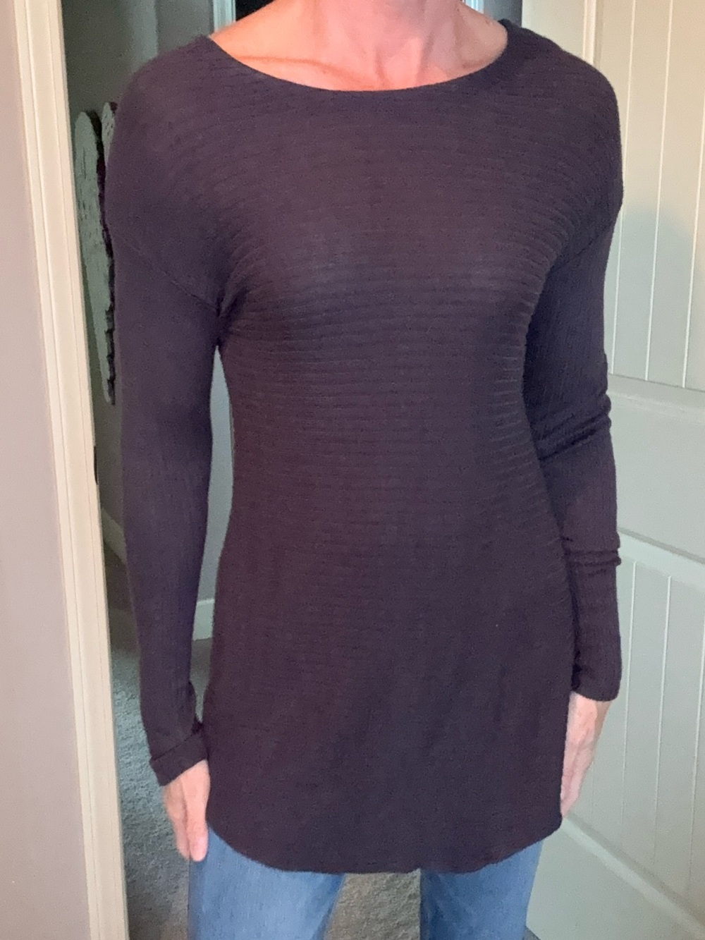 Daytrip Long Sleeve Scoop Neck Ribbed Tunic - Dark Navy